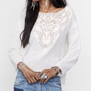 Denim & Supply Ralph Lauren Crochet Lace Embroidered Gauze Blouse Size Medium